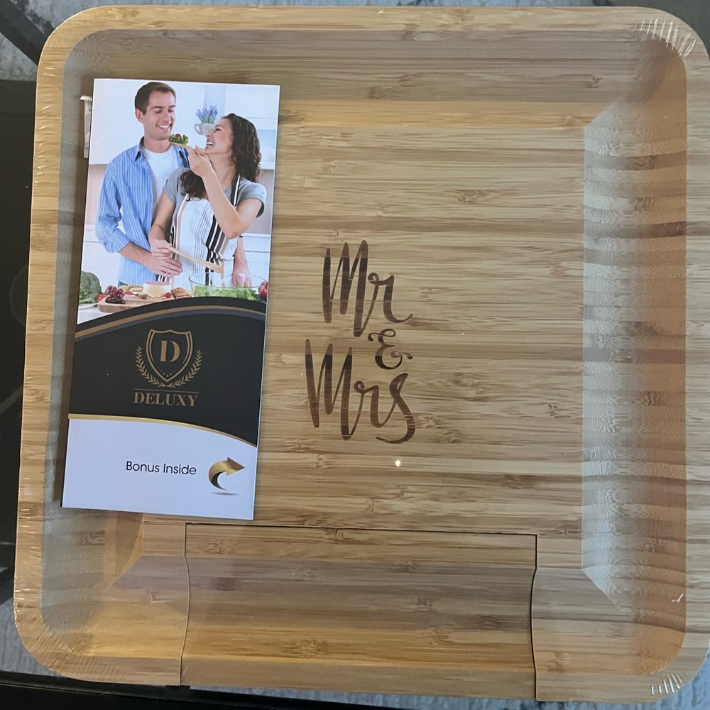 Mr & Mrs charcuterie board. Brand new in plastic packaging.